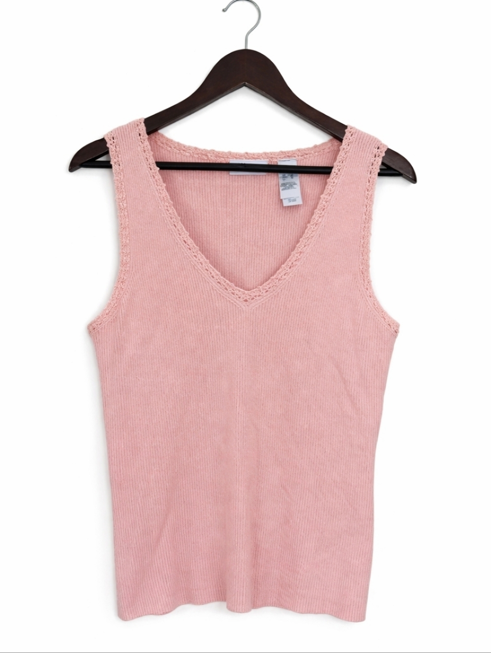 Villager Liz Claiborne Pink Ribbed Knit Lace Edge Tank Top Sz XL